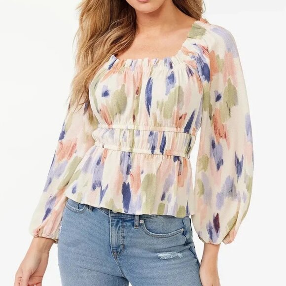 sofia by sofia vergara Tops - Sofia Jeans by Sofia Vergara Women’s Square Neck Peplum Top with Long Sleeves XS